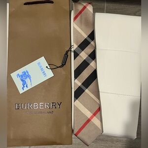 Burberry Tie Beige mens nova check classic thorton manston jacquard striped NEW